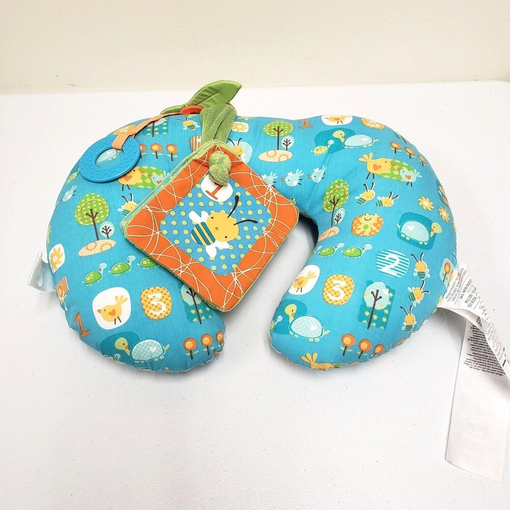 Boppy Tummy Time Pillow Blue Baby Crinkle Book Teether Toy